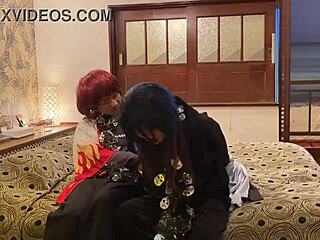 Asian wife in Halloween costume gets deepthroat and raw creampie on wild night