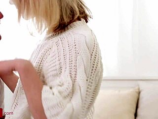 I tempted my slim blonde girlfriend into wild couch action