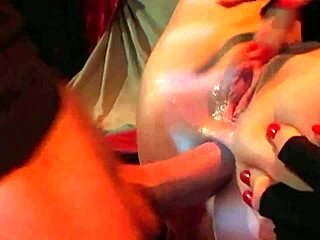 Redheaded minx in lingerie moans while her man stretches her tight butthole