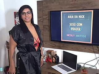 The student unloads in the hot teacher's mouth during a wild session with Leo Ogro.