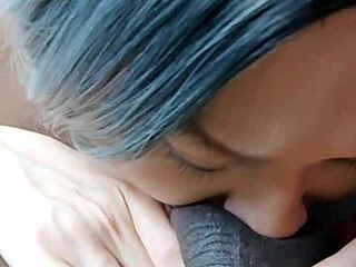 Asian Trap Slurps Massive BBC in Wild Interracial Encounter