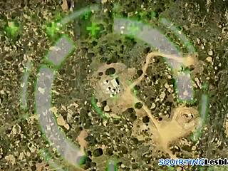 finger banged lesbo squirts in closeup!