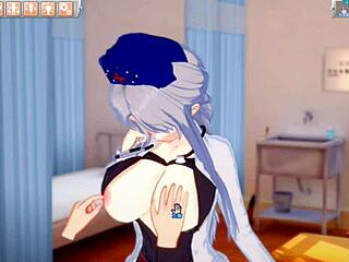 anime yagokoro eirin gets big tits rubbed in 3d hentai