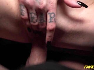 Fake taxi driver gets caught masturbating in his cab by a horny passenger who wants to fuck