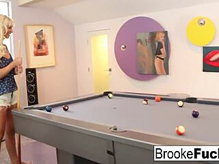 brooke plays billiards with van's balls in a sexy way