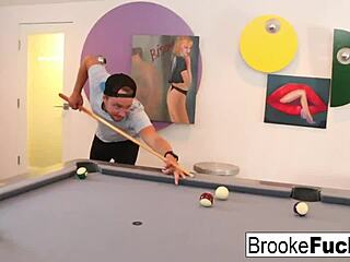 brooke plays billiards with van's balls in a sexy way