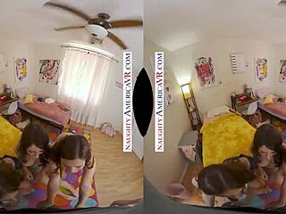 Super cute co-eds charly summer, kourtney rae, and penelope kay intensely tag team a college hunk