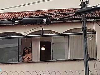 I licked friend's pussy outdoors on porch, naked for passersby