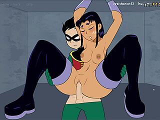18titans raven giving a hot handjob in episode 13