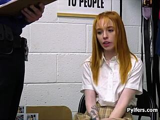 Suggestive-Neutral Ginger Teen Blows Officer’s Hard Dick at Work