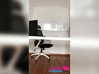 Busty secretary masturbate pussy dildo and vibrator in the office