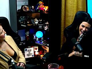 Pocahontas and Isa suck Clara Dalcol's tits during the podcast