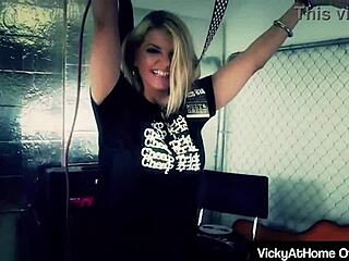 Vicky Vette tit fucks her boyfriend's big cock until he cums on her face