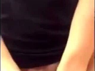 Barbara Angel in red corset slams pink dildo and hard black cock