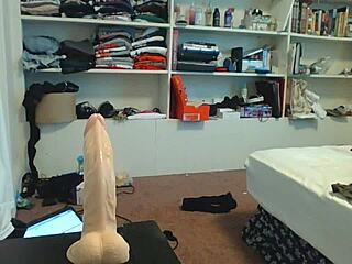 Curvy teen rides dildo on webcam