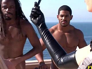 Blonde And Brunette With Two Black Cocks In Outdoor Group Assfucking