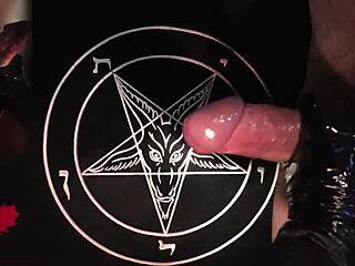 amateurs give close-up handjob in latex gloves, tribute to baphomet 😈