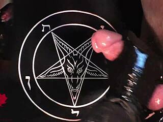 amateurs give close-up handjob in latex gloves, tribute to baphomet 😈