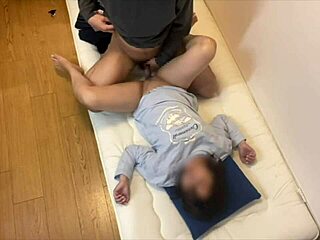 Excited couple starts getting wild on the balcony