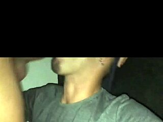 Young teen sucks older man in club bathroom, swallowing cum.