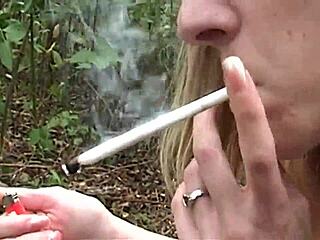 smoking hot blonde masturbating solo in the woods