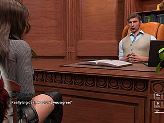 College babe in 3d cartoon without panties under the desk