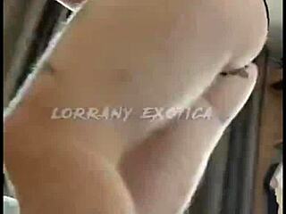 Albina boldly shows off her shorts stuffed deep in her big ass.