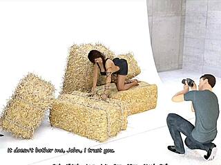 Sexy brunette showcases big fake boobs in big city