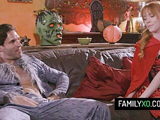 horny stepdad can't resist redhead teen stepdaughter madi collins for halloween with melody mynx.