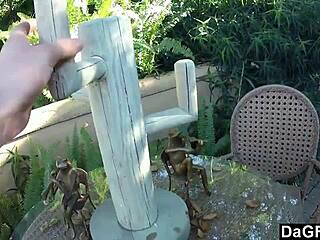 dagfs gets blown at her parents house in outdoor teen blowjob