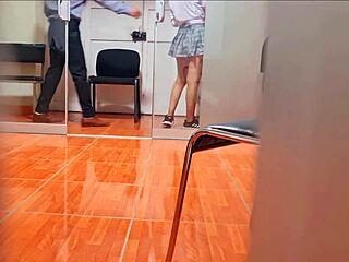 Mexican Professor Unaware Of Sexy Secretary's Upskirt In Public Outdoor Scene.