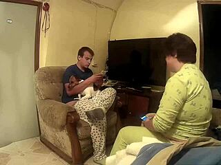 Curvy babe bent over while I play on her back and pound hard.