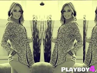 Harley Rae shows cute pussy after ripping lingerie striptease