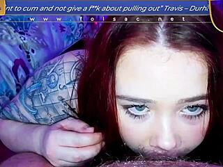 blowjob in the basement with redhead amateurs swallowing cumshot and jizz on webcam