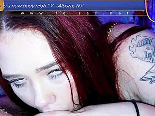 blowjob in the basement with redhead amateurs swallowing cumshot and jizz on webcam