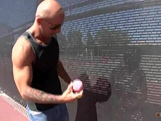 Muscular Hunk Cums on Blonde's Pierced Nipples