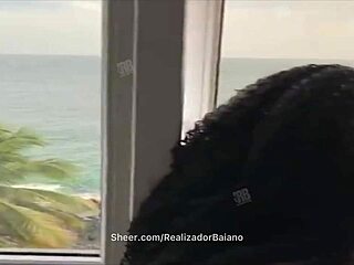 Brazilian bull's wife humiliates cuckold, makes him insert big black cock into her pussy