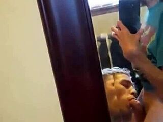 my good buddy surprises me with a wet sloppy blowjob at home