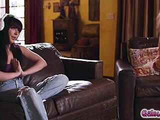 Whitney Wright joins Spencer Bradley and Mocha in menage, fucking on the couch.