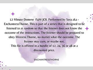 Dominant woman guides male through intense jerk off session leading to orgasm.