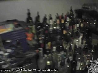 Behind the bar blowjob with tittie cumshot