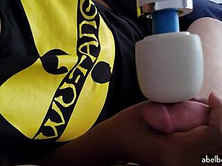 Magic wand masturbation on him, wow!