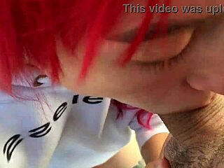 public blowjob on beach ends with cum in mouth