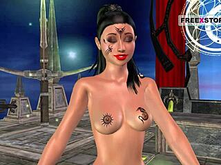 In this animated 3d cartoon, cute indian girl poses sexily and masturbates with banana