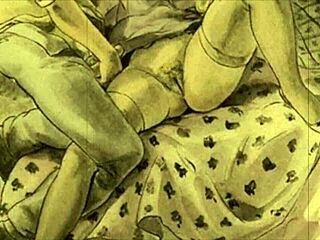 Vintage erotic illustration of anime hentai scenes.