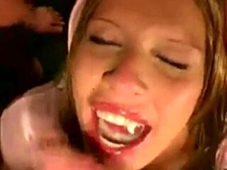 Teen slut gets bukkake gang banged with blowjobs and anal