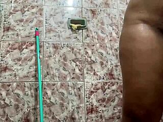 brunette with big tits showing off in the shower