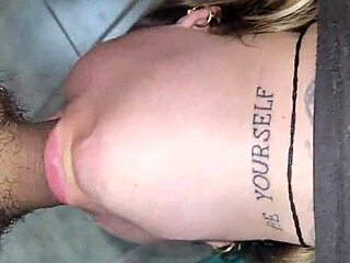 Blonde slut takes deepthroat blowjob and cum