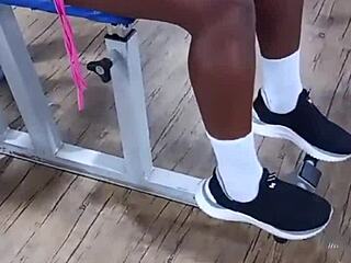 Did two guys hook up after gym stares? They banged hard at her place with a creampie!