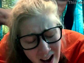 Blonde in leggings gets wild interracial action in nature